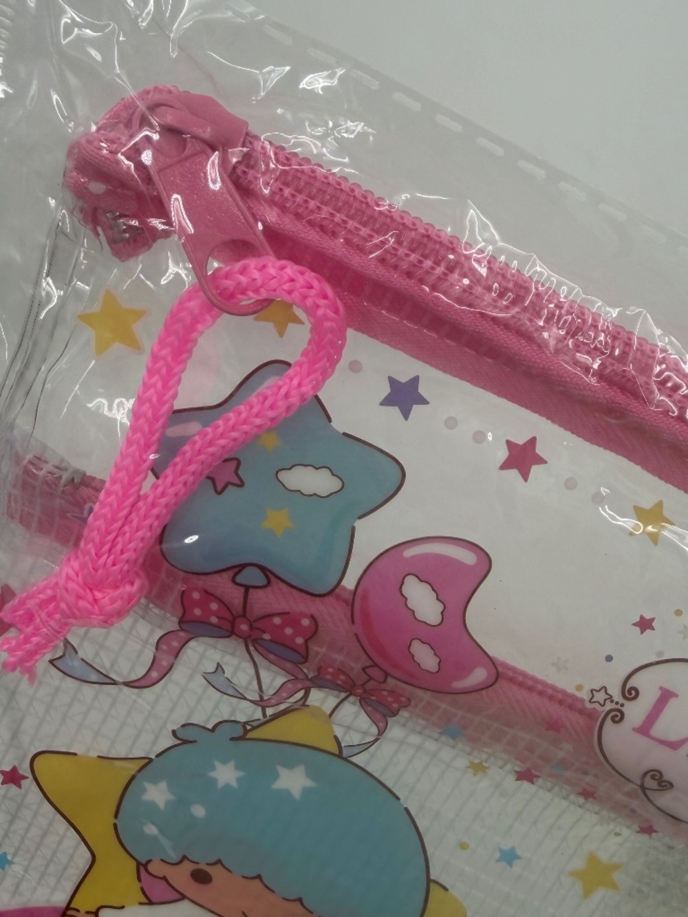 Little Twin Stars PVC Mesh Pouch NEW Bag Zipper Medium Pink Clear - Picture 3 of 8